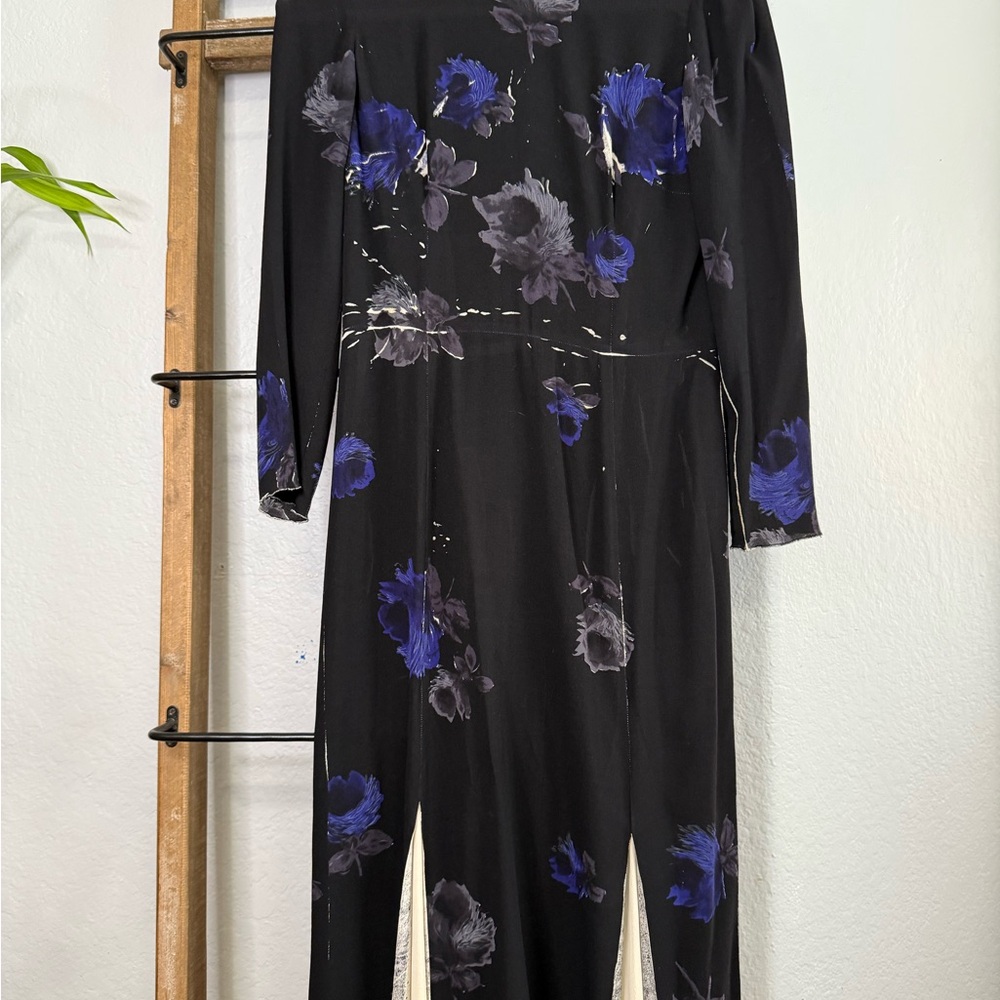 Prada Black and Blue Midi 100% Silk Dress with Sophisticated Style